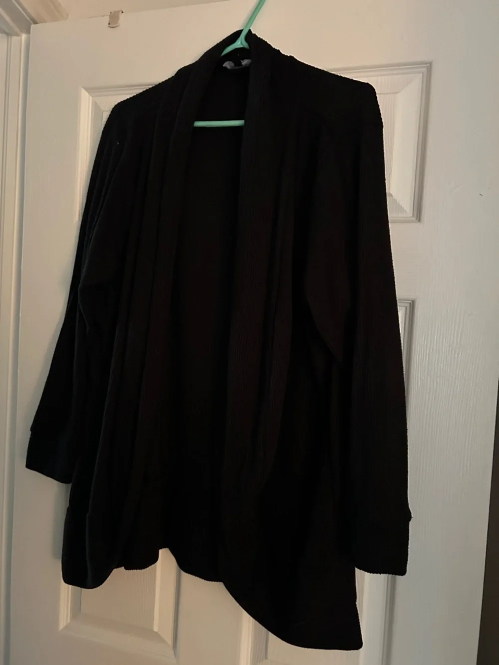 Black Open Front Ribbed Cardigan - Picture 1 of 3